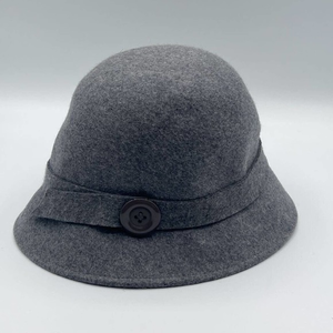 Lands' End Womens Cloche‎ Hat Gray Marled Button Fall Winter 100% Wool Felt S/M
